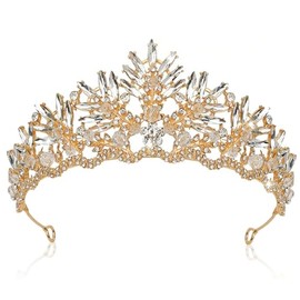 Gold Crown for Women Crystal Princess Tiaras Rhinestone Queen Headband Wedding Bridal Hair Accessories Birthday Prom Pageant Party Coming of Age Ceremony Photo Props