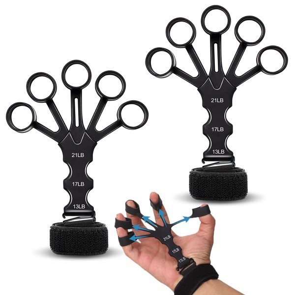 HOSFATON 2 Pcs (Black) Finger Grips, 5 Finger Strengthening, For