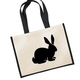 Huuraa Jute Bag Rabbit Silhouette Carry Bag Black Size 21 Litres with Motif for All Animal Lovers Gift Idea for Friends and Family, multicoloured