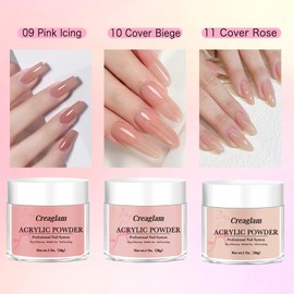 Creaglam Professional Acrylic Powder for Nail: Large Capacity 3 Colors Pink Lcing Cover Biege Cover Rose Acrylic Nail Powder Polymer for Carving Nails - 28g 3D French Nail Manicure Extension