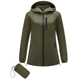 LOMON Women's Waterproof Raincoat Outdoor Hooded Fashion Sport Jacket Hard Shell Windbreaker Amy Green S
