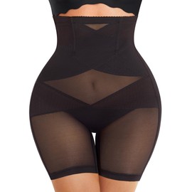 Nebility Womens' Tummy Control High Waist Trainer Body Shaper (Large, Black-Mid Thigh)