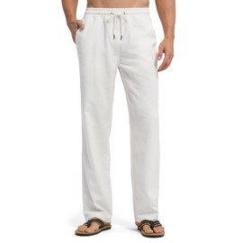 Willit Men's Linen Pants Casual Beach Summer Pants Drawstring Lightweight Yoga Linen Trousers 30" White XL
