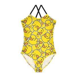 Ollabaky Yellow Duck Girls' One Piece Swimsuit Beach Sport Bathing Suit 9-10T