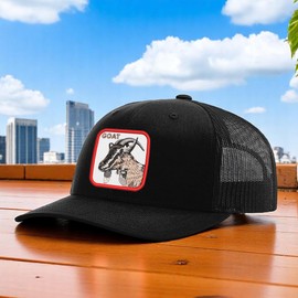 Goat Trucker Hat for Men - Embroidered Farm Animal Mesh Cap, Greatest of All Time Design, Stylish Mens Hats for Casual Wear (US, Alpha, One Size, Solid Black)