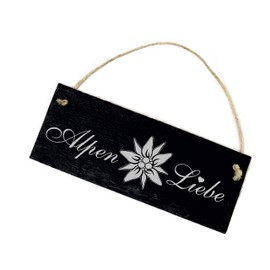 Slate Sign with Engraving – Alps Liebe – Heimat Berge Edelweiss Decorative Sign 22 x 8 cm