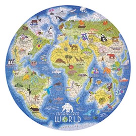 Ridley's Endangered World 1,000-Piece Jigsaw Puzzle – Circular Animal Puzzle with Informational Image About Different Endangered Animals, Sturdy Storage Tube Included – Makes a Great Gift