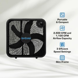 Hurricane 2 Pack Classic Floor Mount Box Fan w/ 3 Quiet Speeds, Black, 20" - Corded Air Cooling Unit w/Powerful 2400 CFM Airflow for Home, Garage, Office, Bedroom & Basement