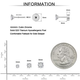 QXXPVV 3Pairs 20G G23 Titanium Hypoallergenic Stud Earrings Flat Back Earrings Cubic Zirconia Cartilage Tragus Screw Back Earrings Piercing for Women Men(small 3pairs titanium Black)