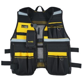 MELOTOUGH Tool Vest Reflective Safety Tool Vest with Removable Phone Holder,Retractable Pen Holder for Handyman,Electrician,Carpenters(Yellow)