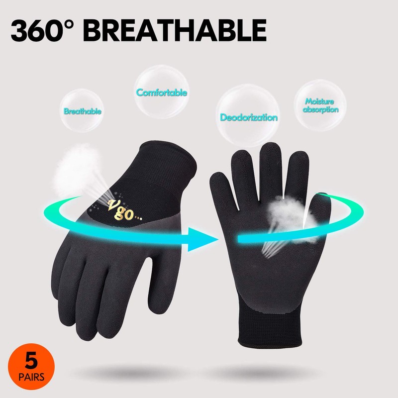 Vgo... 5 pairs Thermal Winter Work Gloves Palm Latex for