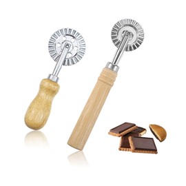 TIANLIN Pastry Wheel, 2 Pieces Oak Wavy Pastry Wheel, 16 and 14 cm Ravioli Roller, Wavy Pasta Cutter Wheel with Wooden Handle, 5 and 3.9 cm Disc, for Kitchens, Pastry Shops