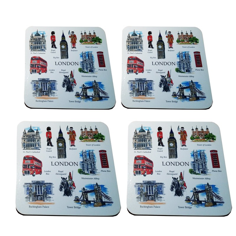 Artistic London Beverage Souvenir Coasters, Set of 4 Coasters! Artistique!