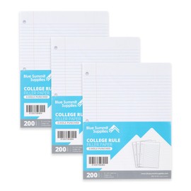 Blue Summit Loose Leaf Filler Paper, College Ruled Paper (8” x 10.5”), 200 sheets – Notebook Paper for Standard 3 Ring Binders, 200 Sheets per Pack (3 Packs)