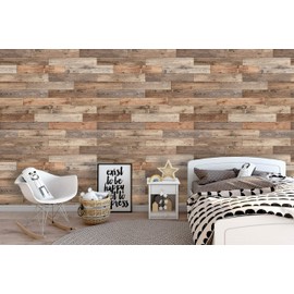 Coloritto Removable Peel 'n Stick Wallpaper, Self-Adhesive Wall Mural, 3D Brown Wood Pattern, Nursery, Room Decor • Wood Wall Parquet (Sample 12" W x 8" H)