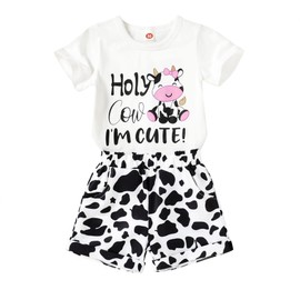 YOUNGER TREE Toddler Baby Girl Clothes Summer Outfits Cute Cow Printed T-shirt and Shorts 2pcs Little Girls Clothing (Cute Cow, 4-5 T)
