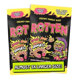 Rotten Spicy Sour Gummy Cruncheez - Low Sugar, Low Calorie, 5g Gut-Friendly Prebiotic Fiber, Gluten Free Candy, No Artificial Dyes - 5.3 oz Share Pack [2 Pack]