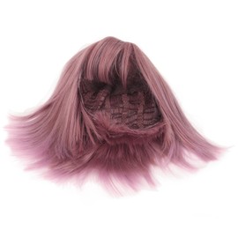 Women Short Straight Wig Pink Color Buckle Adjustment False Bobo Hair Wigs With Bangs