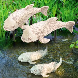 Teaeeno Koi Fish Decor, 2pcs Antique Koi Fish Garden Statue, Bronze Lawn Art, Lucky Figurine Outdoor Yard Sculptures,Garden Carp Statue Decor for Outdoors,Patio,Yard,Lawn,Pond,Home Decoration (White)