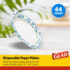 Glad Premium 10 Inch Round Paper Plates - 44 ct White with Blue Berry Design - Heavy Duty Disposable Plates for Everyday Use