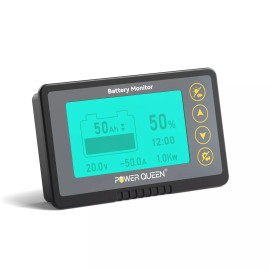 Power Queen 500A Battery Monitor with Shunt Capacity Display 8V-120V Lithium SLA