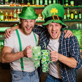 Shamrocks Tumbler 40oz with Handle and Straw, St Patrick's Day Tumbler Green Cup Stainless Steel Travel Mug Water Bottle Irish Gift for Women Men