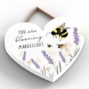 Global Designs BLOOMING MARVELLOUS BUMBLE AND LAVENDER TYPOGRAPHY WOODEN HEART