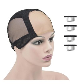 YTBYT Black 4X4 Inch U Part Swiss Lace Wig Cap With Adjustable Straps on the Back Glueless Hairnets Lace Wig Cap for Making Wigs (Black M)