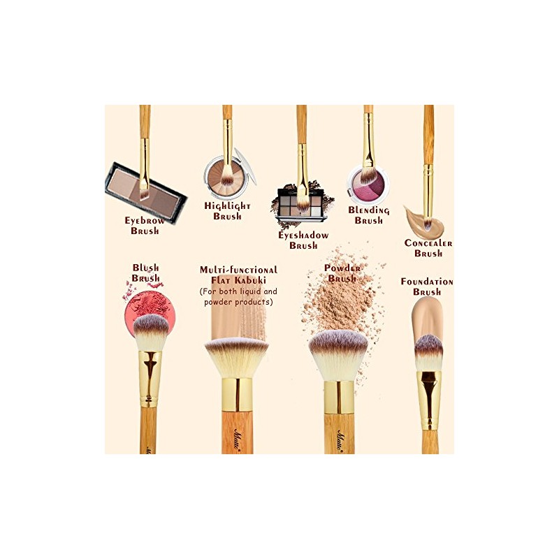 Matto 9-Piece Bamboo Makeup Brush Set with Travel Bag