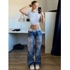 Xineicy Women's Low Rise Heart Pattern Baggy Jeans Washed Wide