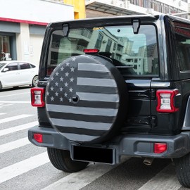 MOONET Tire Cover with Camera Hole, for Jeep Wrangler JL with Back-up Camera, Sport & Sahara (2018-2025) Grey Flag, Fits 245/75R17, 255/75R17, 255/70R18