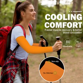 BRGUR UV Sun Protection Compression Arm Sleeves, Orange&Orange&Orange, 3 Pairs