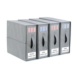 IKOLYS Bed Sheet Set Organizer (Queen or King Size) 4 Packs, Foldable Storage Bins for Duvet Covers, Fabric Zipper Closet Organizers and Storage, Bedding Organizer for Blankets, Clothes - Grey