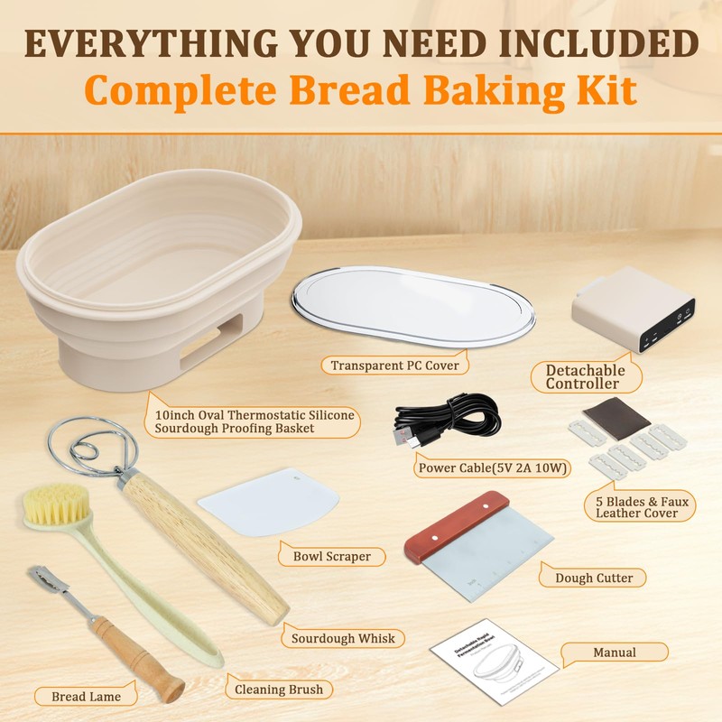 PChero Heating Sourdough Bread Proofing Basket with 6 Temp &