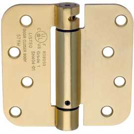 Dynasty Hardware Door Hinges, 4-Inch Spring Loaded Self Closing Hinges with 5/8" Radius Corners, Heavy Duty for Interior or Exterior Doors, Quiet Auto Close Action, 2-Pack, Satin Brass Finish