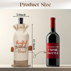 Fall Thanksgiving Gifts Wine Bag, Thankful Grateful Blessed Wine Champagne Gift Bag With Drawstring, Thanksgiving Day Party Gifts for Coworkers Women Friends, Party Supplies Favors(20)