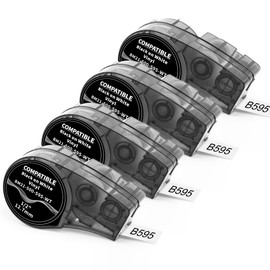 COLORTY 4 Pack Compatible Label Tape Replacememt for M21-500-595-WT Vinyl Label Tape 1/2 Inch All-Weather High Adhesion Tape for Indoor/Outdoor, 21' Length 0.5" Width, Black on White