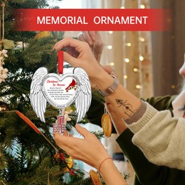 Christmas in Heaven Memorial Christmas Ornament, Angel Wings Memorial Ornament - Cardinal Memorial Ornaments Gifts for Loss of Loved One, Memorial Keepsake Gifts for Grandma, Grandpa, Mom, Dad