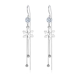 Cosol Silver Snowflake Earrings for Women, 925 Sterling CZ Flower Long Dangle Christmas Jewelry Gift