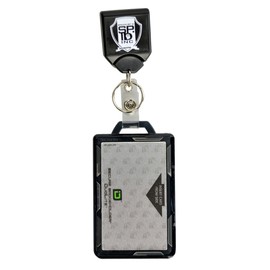 Heavy Duty Retractable Badge Reel with RFID Blocking Badge Holder - Identity Stronghold Multi Card Holder w/ Key Ring for Two Badges - Square No Twist Reel for Military, Security by Specialist ID