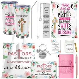 10 Pcs Pastor's Wife Appreciation Gifts Set Includes Blanket Christian Makeup Bag Tote Bag Cup Pen Notebook Aromatherapy Keychain Bookmarks Thank You Card for Pastor Wife Christmas Thank You Gifts
