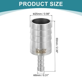 sourcing map 1" to 5/16" Hose Barb Reducer Pipe Fitting, 304 Stainless Steel Hose Pipe Fitting Sanitary Adapter for Vacuum Systems, Industrial Pipe Connections, Silver