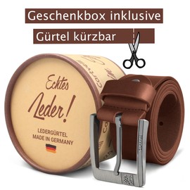 Cartvelli Premium Leather Belt Men's Brown Cognac Made in Germany with Gift Box Genuine Leather Men's Belt Full Leather Denim Belt Leather Belt 40 mm Suit Jeans Chino Pants, cognac brown