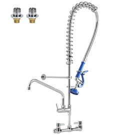 Commercial Faucet with Sprayer for Kitchen Cook : Akwadu Wall Mount Commercial Kitchen Faucet with Pull-Down Pre Rinse Sprayer 8" Center with 12" Add-On Spout - 36" Height Sink Faucets for Staff Chef