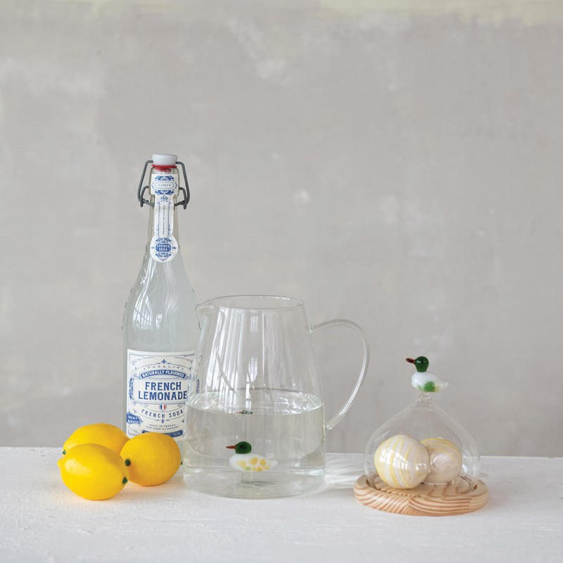 Creative Co-Op Glass Cloche with Wood Base and Duck Topper,