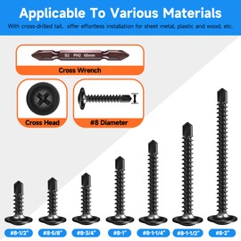 Marysino 200Pcs #8 x 1 Black Self Tapping Screws for Metal, 410 Stainless Steel, Sheet Metal Screws for Metal, Black Truss Head Screws Quick Tapping
