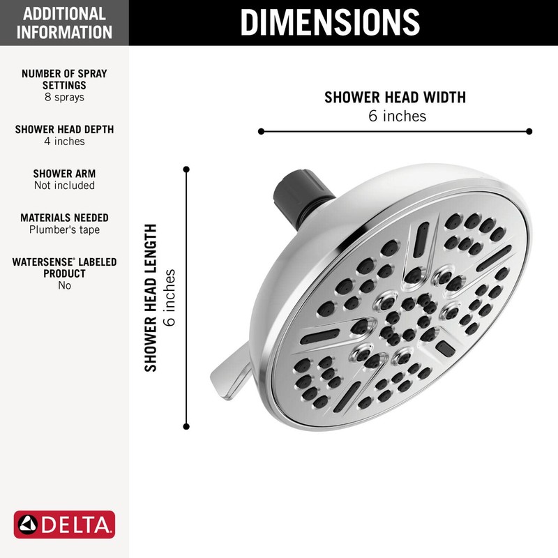 Delta Faucet 8-Spray Touch-Clean Chrome Shower Head, Delta Shower Heads,