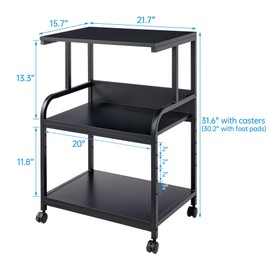 Fannova Printer Stand, 3 Tier Printer Table with Height Adjustable Storage Shelf, Rolling Printer Cart with Wheels for Home Office Organization, Black