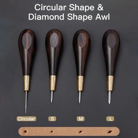 WUTA Diamond Shape Stitching Awl Ebony Blackwood Handle Leather Craft Sewing Awl Kits Handmade Sewing Tools DIY Stitcher Taper, 3 Size S M L (3 Packs)