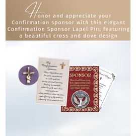 Confirmation Sponsor Pin Card - Coin Style Confirmation Sponsor Lapel Pin with Card, Catholic Emblem with Cross and Dove Design, The Lord's Prayer Card - Set of 3 Items